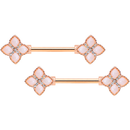 14 Gauge 5/8 Clear Gem Rose Gold Tone Rhombus Barbell Nipple Ring Set