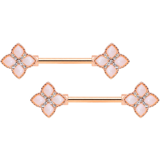 14 Gauge 5/8 Clear Gem Rose Gold Tone Rhombus Barbell Nipple Ring Set