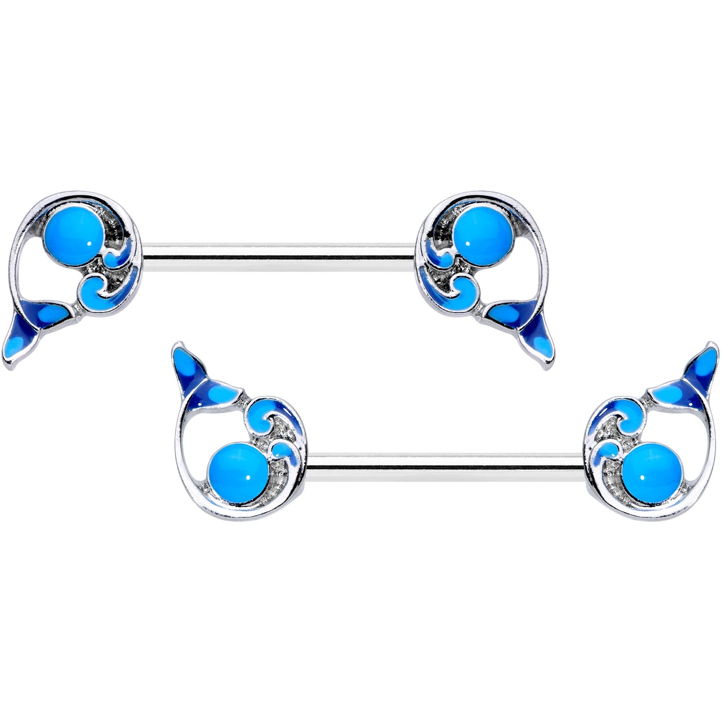 14 Gauge 9/16 Whale in the Water Nautical Barbell Nipple Ring Set