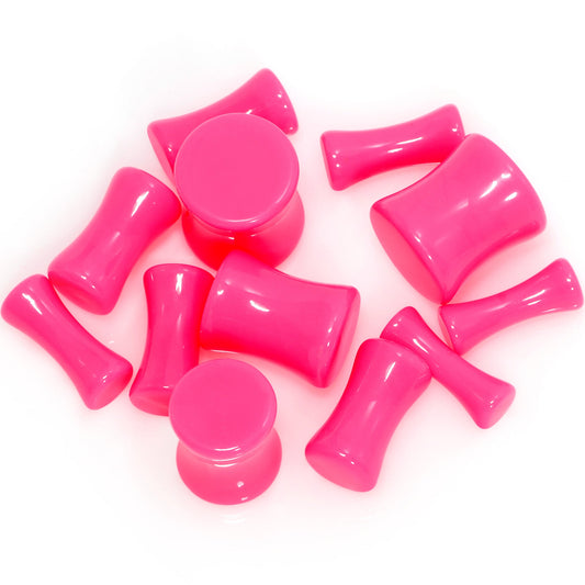 Hot Pink Acrylic Saddle Plug Set 8 Gauge to 00 Gauge