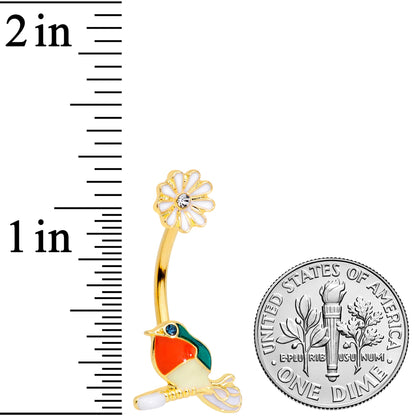 Clear Green Gem Gold Tone Perched Bird Flower Double Mount Belly Ring