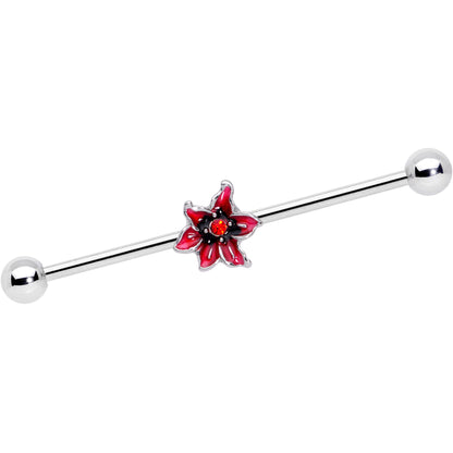 14 Gauge Red Gem Red Flower Industrial Barbell 38mm