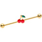 14 Gauge Gold Tone Charming Cherries Industrial Barbell 38mm