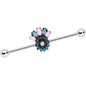 14 Gauge Blue Pink Green Gem Baroque Flower Industrial Barbell 38mm