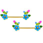 14 Gauge 9/16 Yellow Gem Gold Tone Neon Flower Barbell Nipple Ring Set