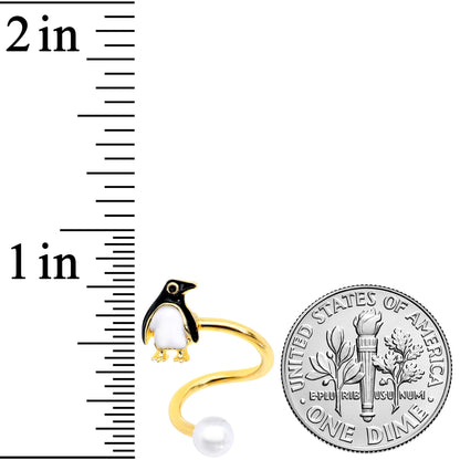 Gold Tone Winter Penguin Christmas Spiral Twister Belly Ring