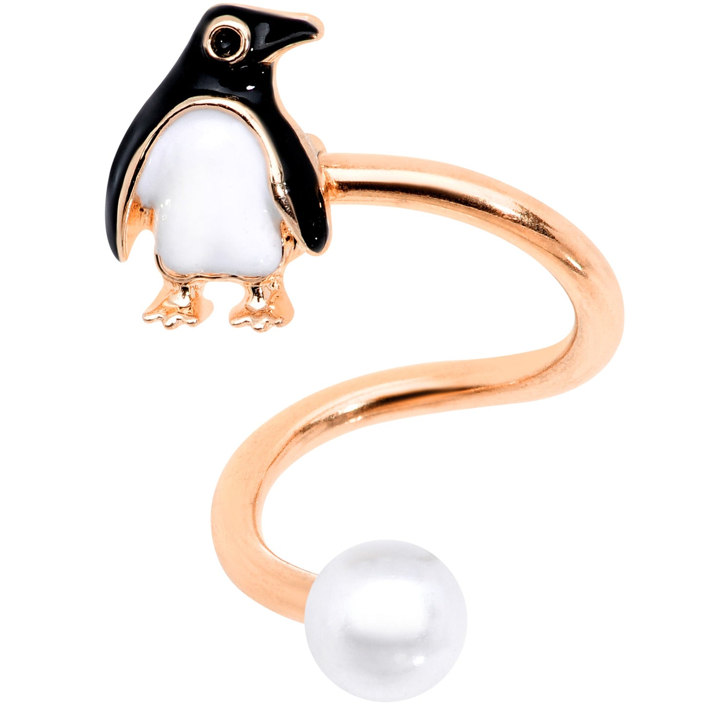 Rose Gold Tone Winter Penguin Christmas Spiral Twister Belly Ring