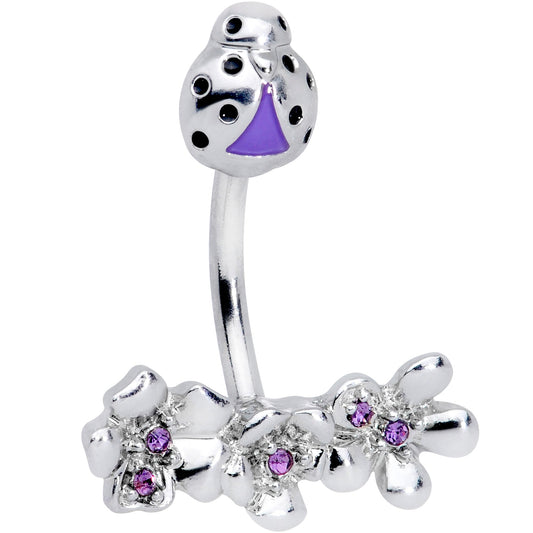 Purple Gem Ladybug Flower Trio Double Mount Belly Ring