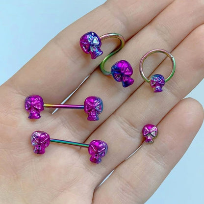 16 Gauge 1/4 Rainbow Plated Scary Skull Cartilage Tragus Earring