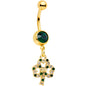 Green Gem Gold Tone Double Shamrock St Patricks Day Dangle Belly Ring
