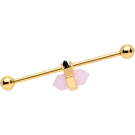 14 Gauge Gold Tone Pink Gem Industrial Barbell 38mm