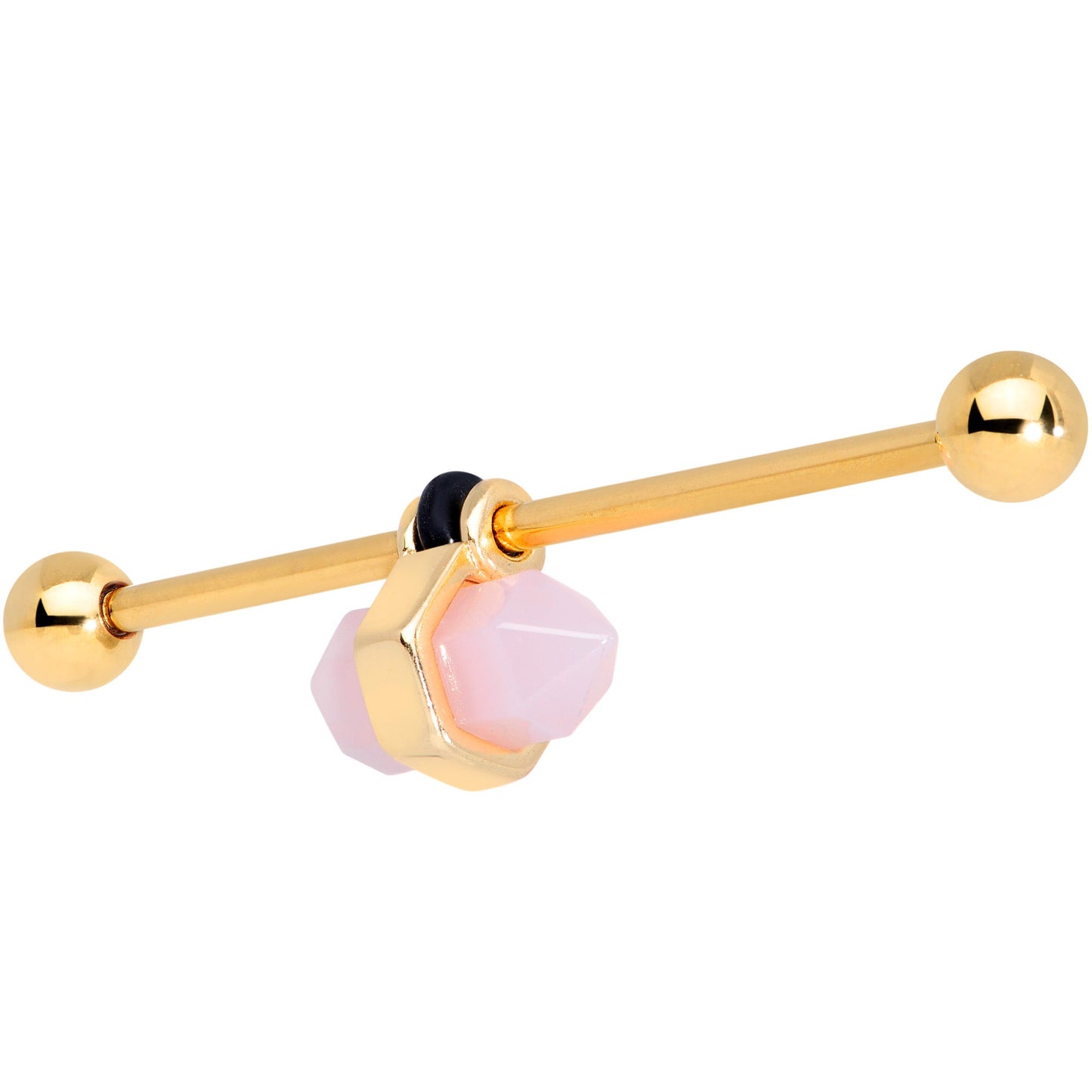 14 Gauge Gold Tone Pink Gem Industrial Barbell 38mm