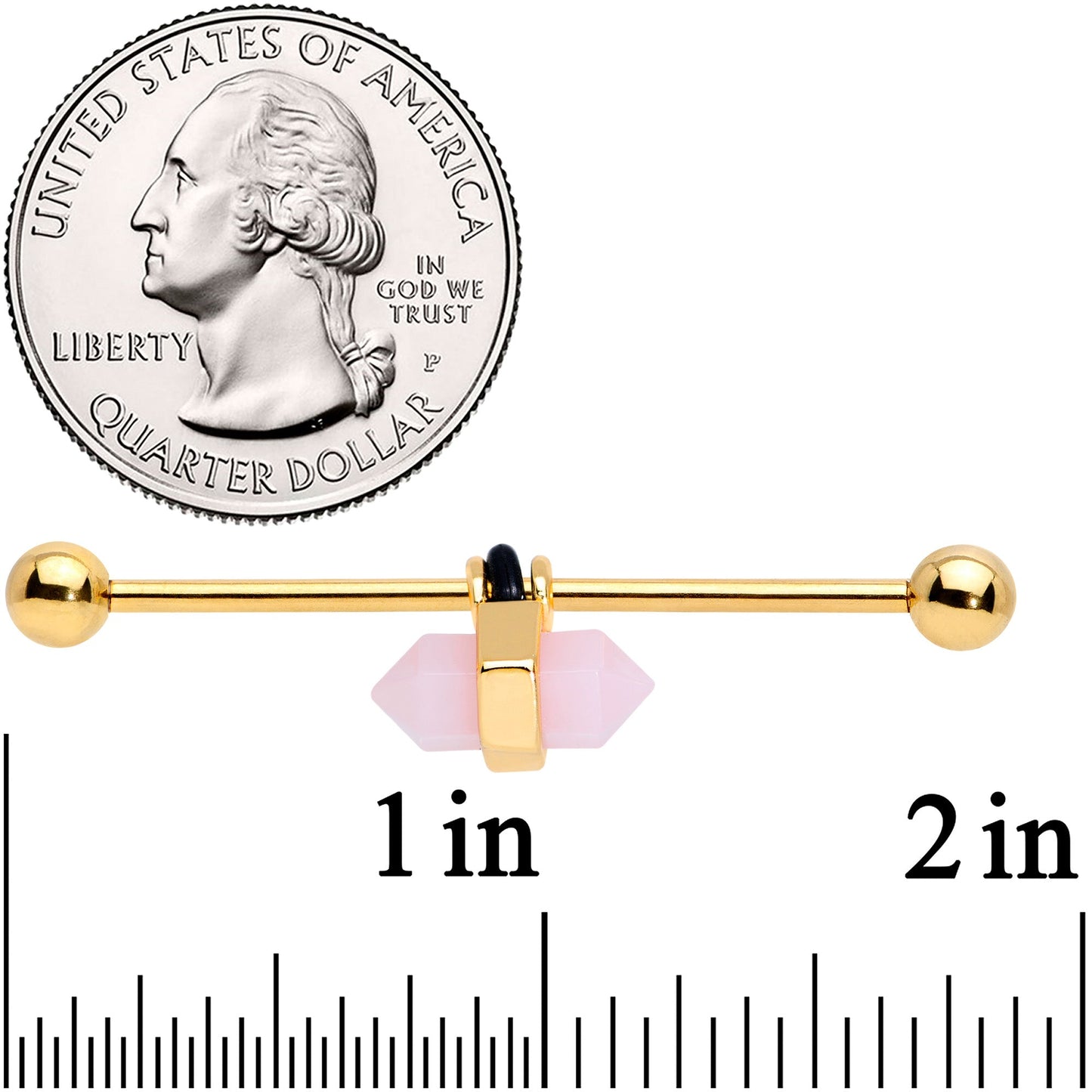 14 Gauge Gold Tone Pink Gem Industrial Barbell 38mm