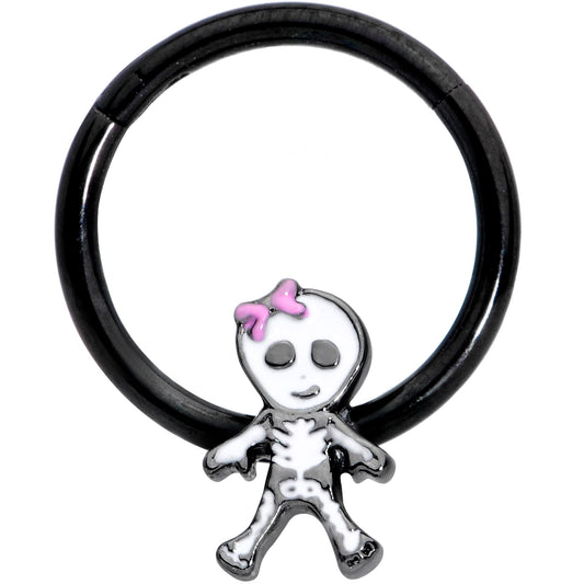 16 Gauge 3/8 Black Skeleton Girl Halloween Hinged Segment Ring