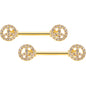 14 Gauge 5/8 Clear Gem Gold Tone Peace Sign Barbell Nipple Ring Set