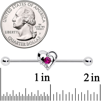 14 Gauge Clear Pink Gem Heart Valentines Day Industrial Barbell 38mm