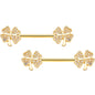 14 Gauge 9/16 Clear Gem Gold Tone Shamrock Barbell Nipple Ring Set