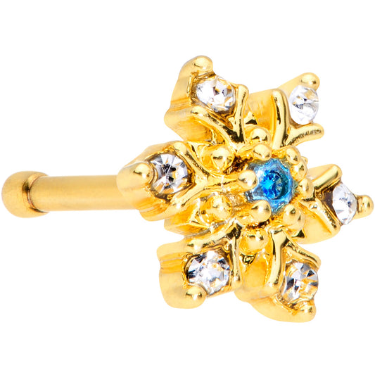 20 Gauge 1/4 Blue CZ Gold Tone Snowflake Christmas Nose Bone