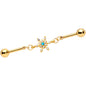 14 Gauge Blue CZ Gem Gold Hue Snowflake Double Industrial Barbell 38mm
