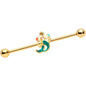 14 Gauge Gold Tone Green Mermaid Industrial Barbell 38mm