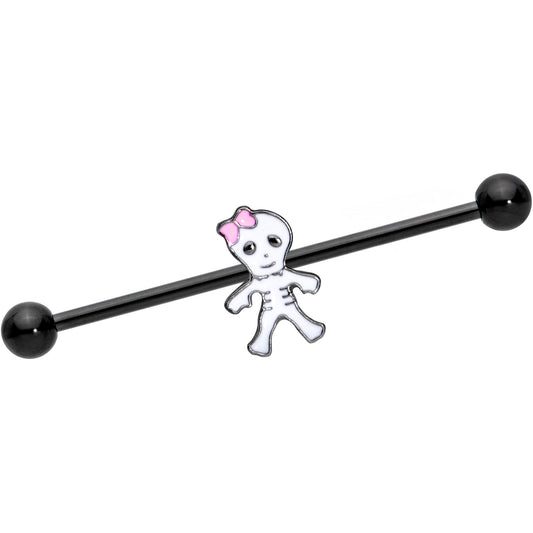 14 Gauge Black Skeleton Girl Halloween Industrial Barbell 38mm