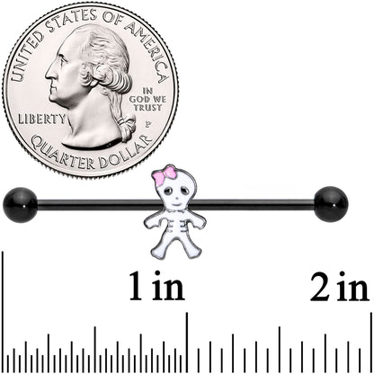 14 Gauge Black Skeleton Girl Halloween Industrial Barbell 38mm