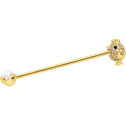 14 Gauge Clear Gem Gold Tone Egg Chick Industrial Barbell 38mm