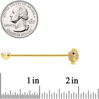 14 Gauge Clear Gem Gold Tone Egg Chick Industrial Barbell 38mm