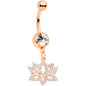 Clear CZ Gem Rose Gold Tone Lotus Flower Dangle Belly Ring