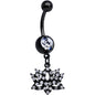 Clear CZ Gem Black Lotus Flower Dangle Belly Ring