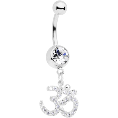 Clear CZ Gem Amazing Om Dangle Belly Ring