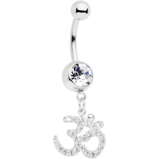 Clear CZ Gem Amazing Om Dangle Belly Ring