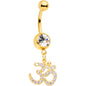 Clear CZ Gem Gold Tone Amazing Om Dangle Belly Ring