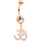 Clear CZ Gem Rose Gold Tone Amazing Om Dangle Belly Ring