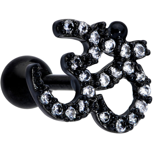 16 Gauge 1/4 Clear CZ Gem Black PVD Amazing Om Cartilage Tragus