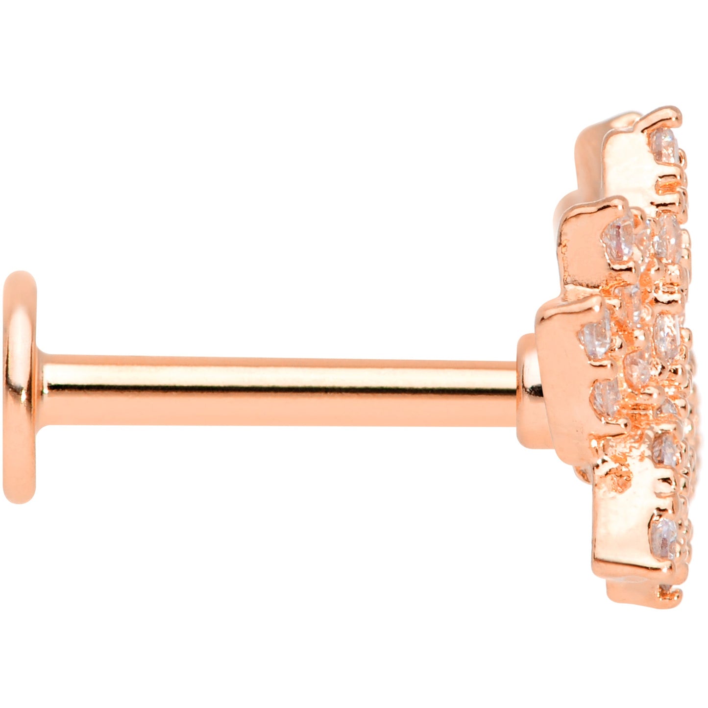 16 Gauge 5/16 Clear CZ Gem Rose Gold Tone Lotus Flower Labret Monroe