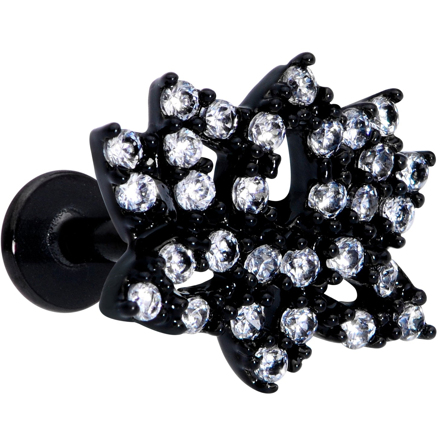 16 Gauge 5/16 Clear CZ Gem Black Lotus Flower Labret Monroe Tragus