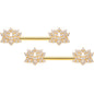 14 Gauge 9/16 Clear CZ Gem Gold Tone Lotus Flower Nipple Ring Set