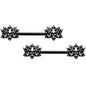 14 Gauge 9/16 Clear CZ Gem Black Lotus Flower Nipple Ring Set