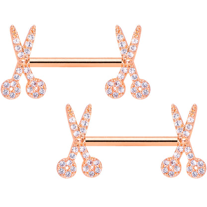 14 Gauge 1/2 Clear CZ Gem Rose Gold Tone Scissors Nipple Ring Set