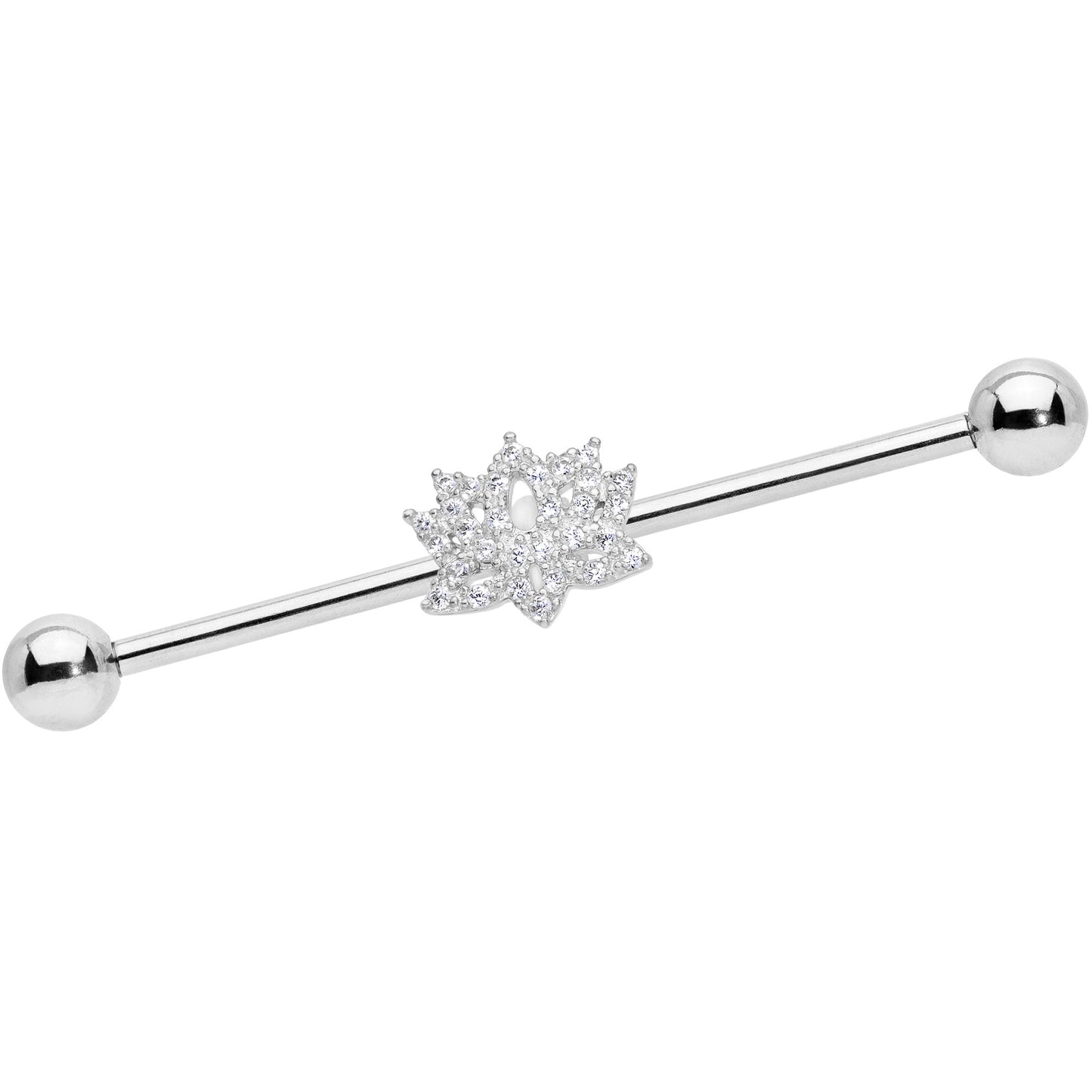 14 Gauge Clear CZ Gem Lotus Flower Industrial Barbell 38mm