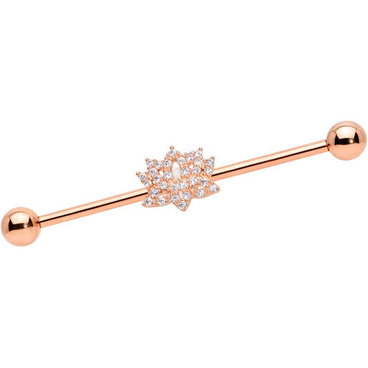 14 Gauge Clear CZ Gem Rose Gold Tone Lotus Industrial Barbell 38mm