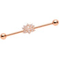 14 Gauge Clear CZ Gem Rose Gold Tone Lotus Industrial Barbell 38mm