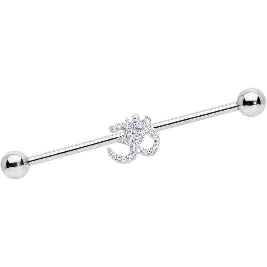 14 Gauge Clear CZ Gem Amazing Om Industrial Barbell 38mm