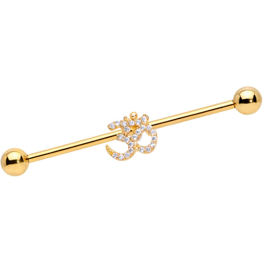 14 Gauge Clear CZ Gem Gold Tone Amazing Om Industrial Barbell 38mm