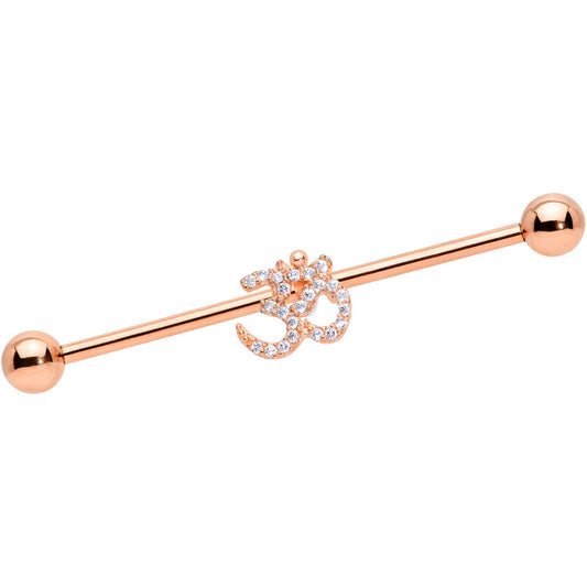 14 Gauge Clear CZ Gem Rose Gold Hue Amazing Om Industrial Barbell 38mm