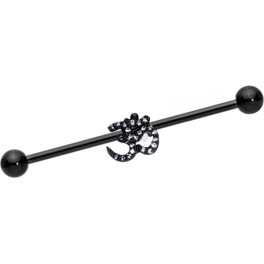 14 Gauge Clear CZ Gem Black Amazing Om Industrial Barbell 38mm