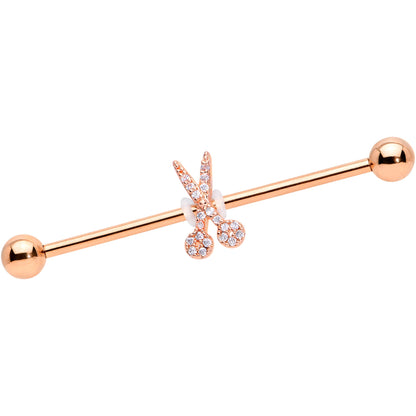 14 Gauge Clear CZ Gem Rose Gold Tone Scissors Industrial Barbell 38mm