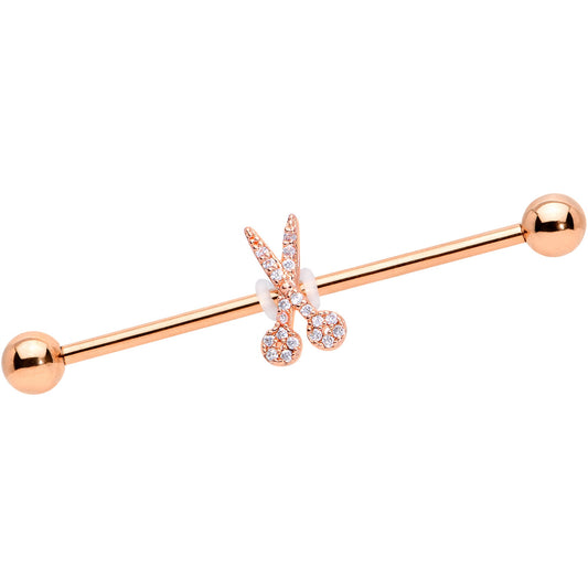 14 Gauge Clear CZ Gem Rose Gold Tone Scissors Industrial Barbell 38mm