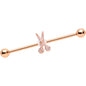 14 Gauge Clear CZ Gem Rose Gold Tone Scissors Industrial Barbell 38mm